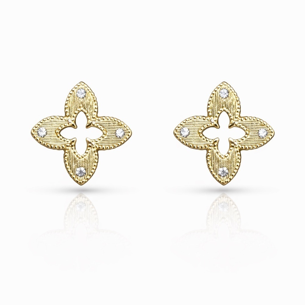 Luxury Gold Floral Stud Earrings With Zirconia 18K Gold Plated